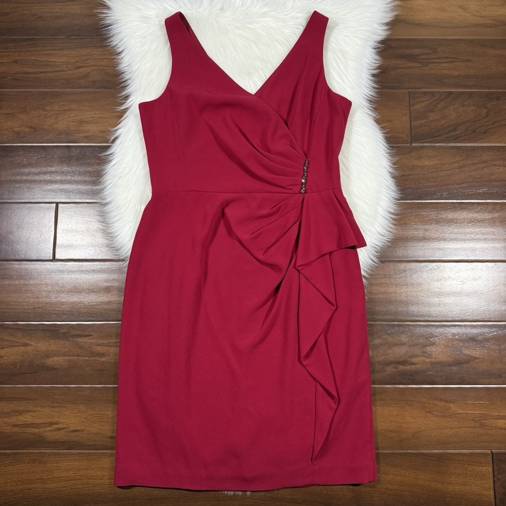 Teri Jon Rickie Freeman Size 12‎ Pin Detail Ruffle Sleeveless Ruched Dress